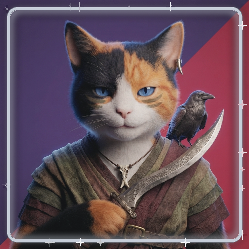 A two-part fused HoodCat: the rarest of the pair framed in the silver aura