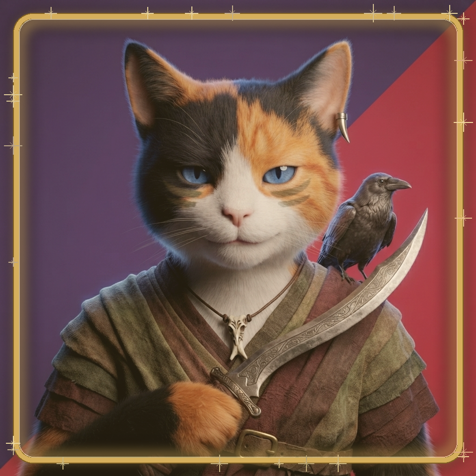 A three-part fused HoodCat: the rarest of the three framed in the gold aura